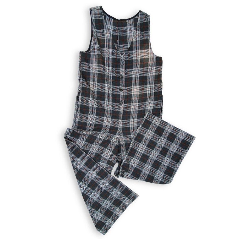 Urban Outfitters Fleece Wool Plaid Jumpsuit Pockets Button Front Wide Leg Medium